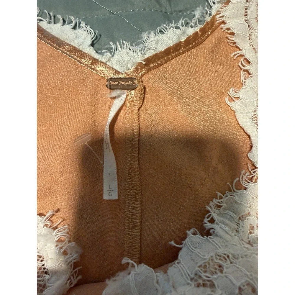 Free People Still The One Satin Lace Mini Slip Dress Toasted Combo Bronze Large